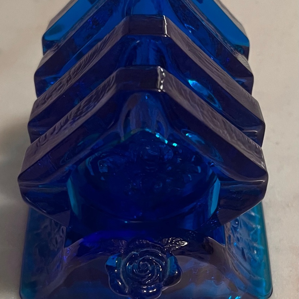 Rare- Vintage Cobalt Blue MCM Rose Pattern Ashtray Set of 4 with Matching Tray